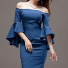 Off-shoulder 3/4-sleeve Sheath Dress