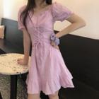 Short-sleeve Lace-up Mini A-line Dress