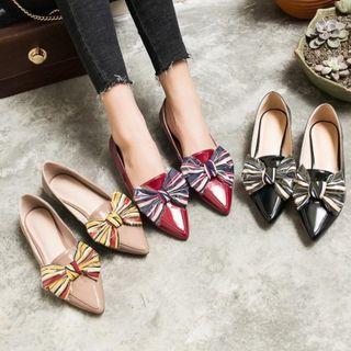 Genuine Leather Bow Accent Low-heel Flats