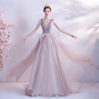 Sleeveless A-line Mesh Evening Gown