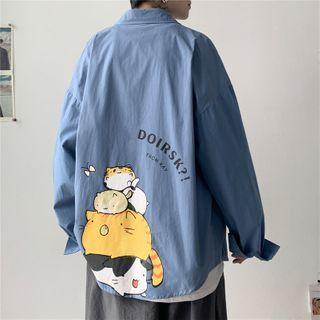 Cat Printed Long-sleeve Shirt