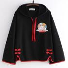Cat Print Frog Buttoned Hoodie