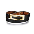 Fashion Simple Plated Gold Hollow Geometric Circle Black Leather Bracelet Golden - One Size