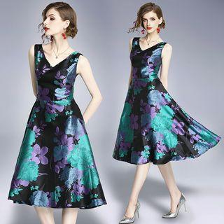 Floral Sleeveless A-line Midi Party Dress