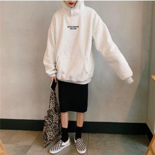 Letter Print Hoodie Melange Gray - One Size