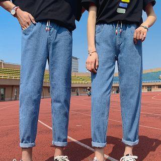 Couple Matching Drawstring Straight-cut Jeans