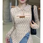 Set: Lettering Knit Tube Top + Shrug Set Of 2 - Shrug & Tube Top - Almond - One Size