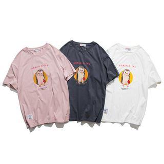 Elbow-sleeve Animal Graphic T-shirt