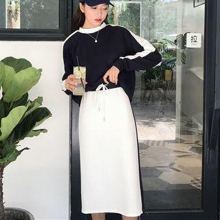 Set: Plain Long-sleeve Sweatshirt + Midi Skirt