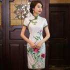 Floral Print Side Split Short Sleeve Qipao