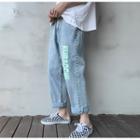 High-waist Letter Printed Straight Cut Jeans