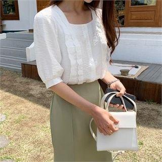 Square-neck Lace-detail Blouse Ivory - One Size