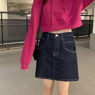 High-waist Stitch A-line Denim Mini Skirt