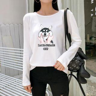 Long-sleeve Cartoon Dog Print T-shirt