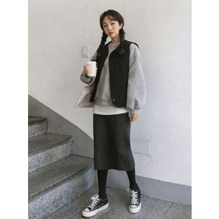 Slit-back Wool Blend Knit Long Skirt