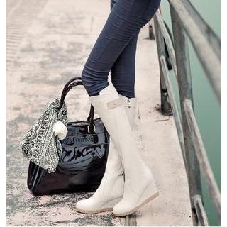 Faux Leather Wedge Long Boots