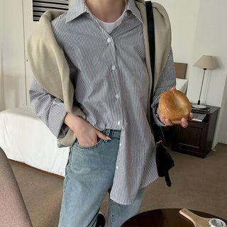 Plus Size Drop-shoulder Stripe Shirt