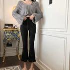 V-neck Cropped Knit Top / Boot-cut Pants