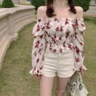 Floral Print Blouse Beige & Red - One Size