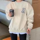 Letter Embroidered Pullover Light Gray - One Size