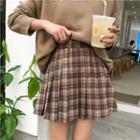 Plain High-waist Pleated A-line Skirt