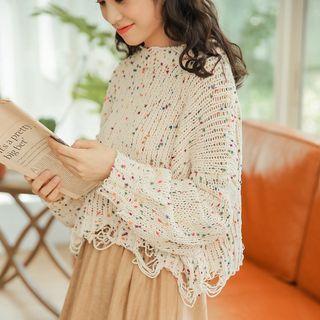 Fray-hem Melange Sweater