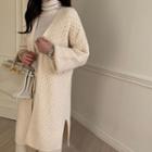 Waffle-knit Open Long Cardigan