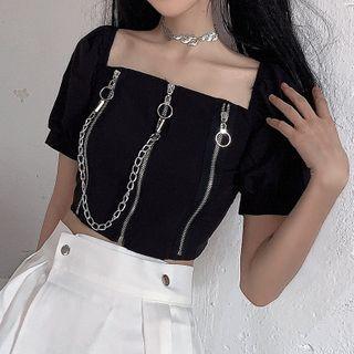 Square Neck Zip Detail Cropped Top