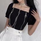 Square Neck Zip Detail Cropped Top