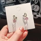 Alloy Heart Faux Crystal Cube Dangle Earring 1 Pair - Hollow Heart & Faux Crystal - One Size