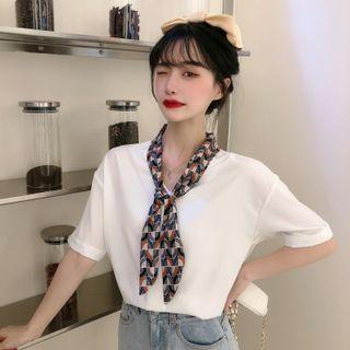 Mock Two-piece Panel Chiffon Short-sleeve Top