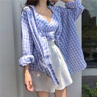 Set: Gingham Shirt + Gingham Camisole Top