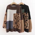 Leopard Print Color Panel Sweater