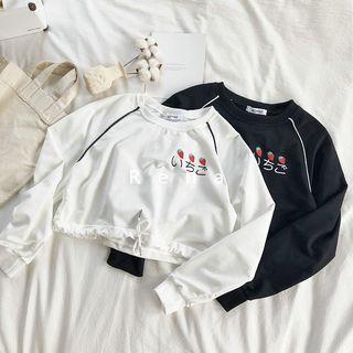Cropped Strawberry Print Sweatshirt