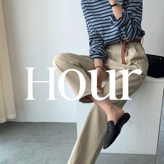 Round-neck Stripe T-shirt Sky Blue - One Size