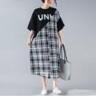 Mock Two-piece Short-sleeve Plaid Midi Dress As Shown In Figure - One Size