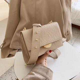 Faux Leather Textured Flap Crossbody Bag