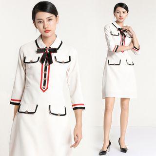 3/4-sleeve Bow Accent Mini Dress