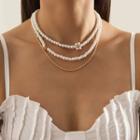 Daisy Faux Pearl Layered Pendant Necklace Gold - One Size