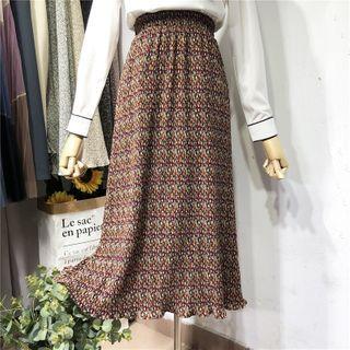 High-neck Floral Print Shift Skirt