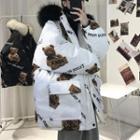 Bear Print Hooded Padded Zip-up Jacket