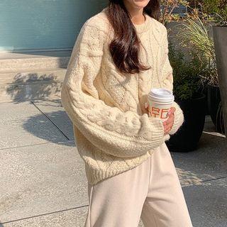 Plain Sweater / Knit Straight Leg Pants / Quilted Jacket