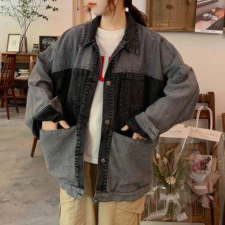 Color Panel Denim Jacket Black - One Size