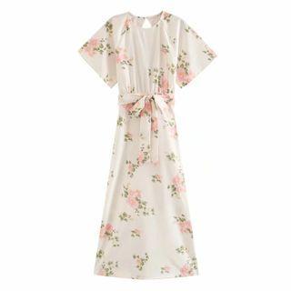 Floral Cutout-back Midi A-line Dress