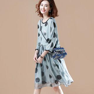 Dotted Elbow-sleeve Chiffon Dress