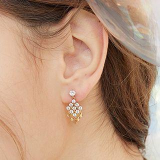 925 Silver Plating Rhinestone Dangle Earring Rhombus - Gold - One Size