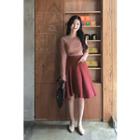 Wrap-front Flare Skirt Wine Red - One Size