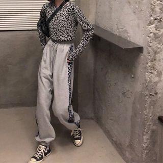 Leopard Print Long-sleeve T-shirt / Cropped Harem Pants