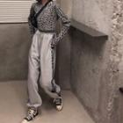 Leopard Print Long-sleeve T-shirt / Cropped Harem Pants