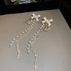 Bow Rhinestone Faux Pearl Fringed Earring 1 Pair - Stud Earrings - White & Gold - One Size